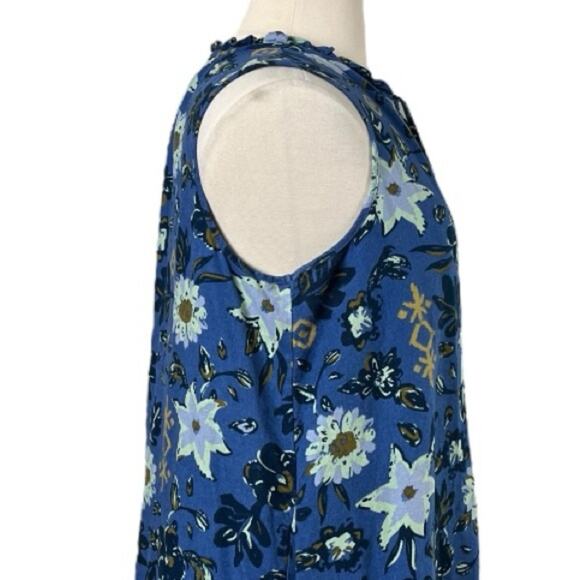 Sonoma Swing Dress Split Tie Neck Ruffle Hem Linen Blue Floral Women’s Size 0X - Picture 7 of 11